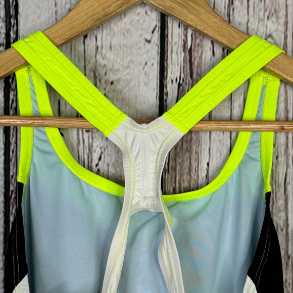 Nike‎ One Piece Athletic Swimsuit Black Neon Yellow Women’s Size 10/36 Open Back - Picture 4 of 16